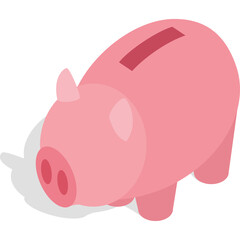 Pink Piggy Bank For Saving Money In A Minimalist Isometric 3d Style On A Transparent Background With A Dark Shadow