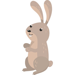 Pixel Art Brown Rabbit Standing with Ears Up and Small Tail on Transparent Background
