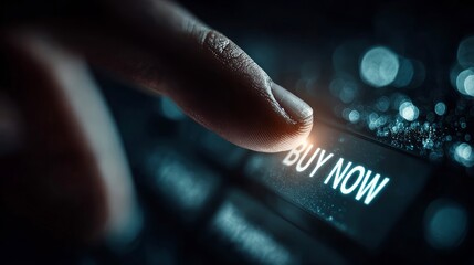 Finger pressing buy now button for online shopping