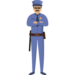 Pixel Art Illustration of a Police Officer in Uniform with Arms Crossed and Sunglasses Standing Against a White Background