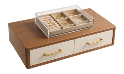 A vanity table featuring a jewelry organizer, perfect for a suburban master bedroom.