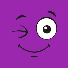 Fototapeta premium Winking Purple Cartoon Face with Big Eye and Smiling Mouth on Transparent Background