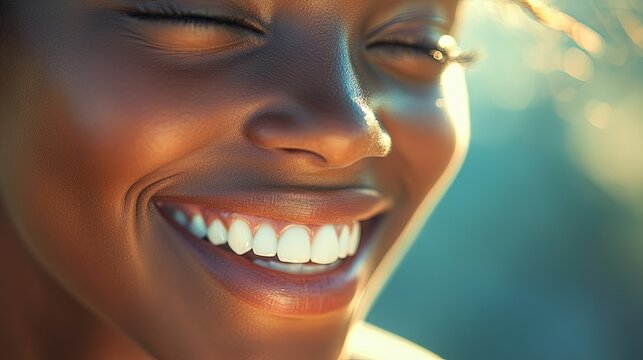 A detailed close-up of a woman's cheek, highlighting her dimples as she smiles. A charming image of happiness, beauty, and unique facial features.