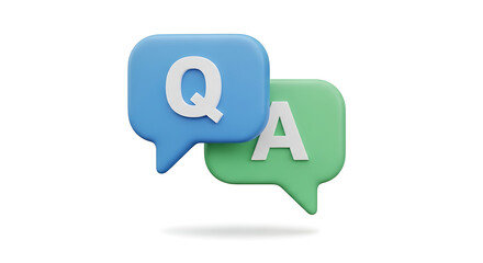 3D QA Icon with Chat Bubbles &ndash; Question and Answer, FAQ, and Customer Support Dialogue Concept Illustration
