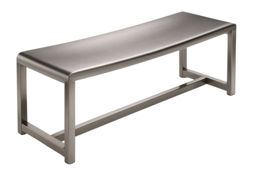 A sleek metal bench with a firm seat, perfect for adding modern style to an urban loft.