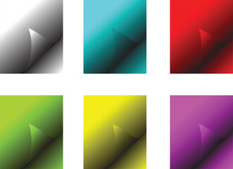 Fototapeta premium A set of six colorful vector paper sheets with curled page corners and smooth gradient backgrounds
