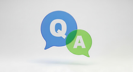 3D QA Icon with Chat Bubbles &ndash; Question and Answer, FAQ, and Customer Support Dialogue Concept Illustration
