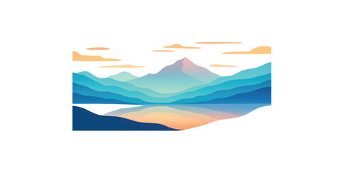Obraz premium Print Mountain and lake scene in layered flat vector gradient