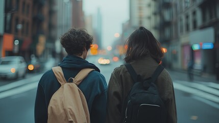 Former lovers crossing paths on a busy city street, sharing a moment of recognition and awkwardness. Concept of past relationships and chance encounters.
