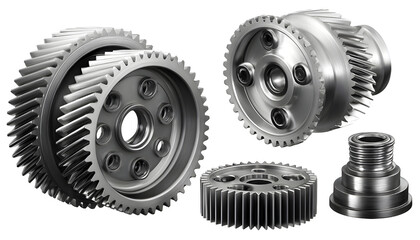 Gears and engine components isolated on white background