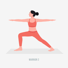 Pixel Art Woman in Warrior 2 Pose Salmon Colored Yoga Outfit on Mat Exercising Healthy Lifestyle Activity