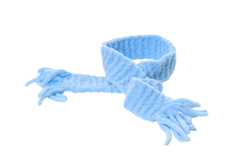 Soft blue scarf prepared for cold winter days, isolated on white, PNG