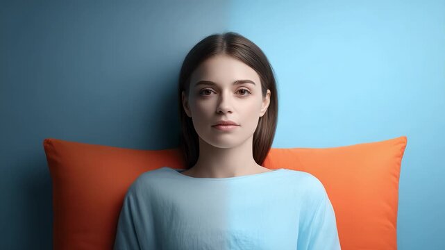 Calm woman closing her eyes relaxing on a pillow