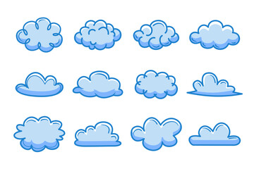 Fototapeta premium Cartoon Cloud Vector Set — Cute Blue Sky Clouds Illustration Collection