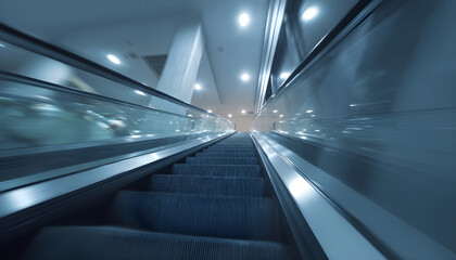 Fototapeta premium Medium shot capturing escalator steps moving goods upward with the environment blurred to highlight the powered stair mechanism.