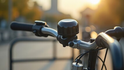 Obraz premium Bicycle Bell on Handlebar in Urban Setting.