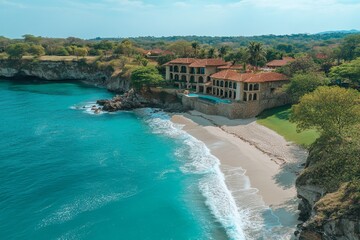Luxurious Coastal Villa Oceanfront Beach Turquoise Waters Aerial View