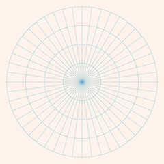 Polar coordinate circular grid isolated on white background. 360 degrees scale. Blank polar graph paper. Vector illustration. Mathematical graph. Lined blank on transparent background.