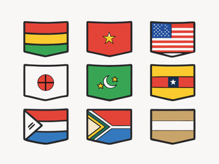 Nine Flags Of Various Countries Displayed In A Stylized Colorful Design