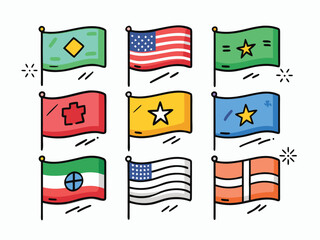 Colorful Cartoon Flags Wave With A Lighthearted Mood Expressing Unity