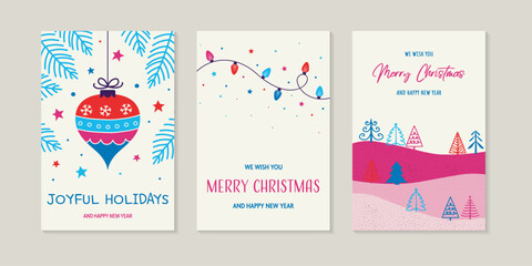 Christmas greeting card set. Vector illustration