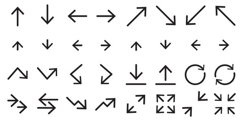 Arrows UI isolated icons set. Set of line vector icon with editable stroke