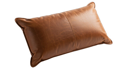 Obraz premium Brown Leather Pillow on White Background Close-Up View.