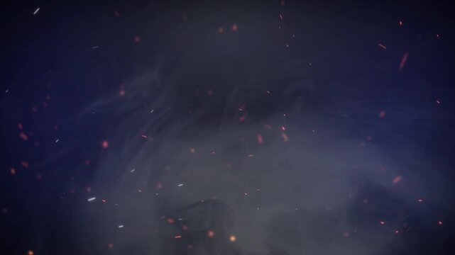Abstract background with glowing particles and wisps of smoke in dark environment