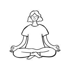Hand Drawn Doodle of Woman Meditating. Yoga and Wellness Sketch.
