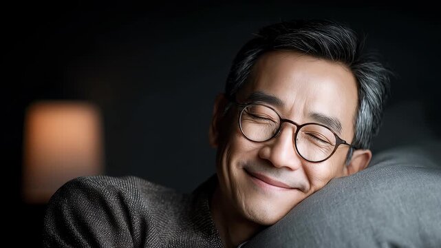 Mature man resting peacefully on a pillow
