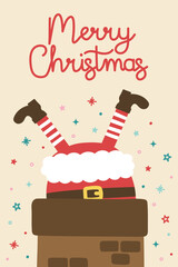 Christmas greeting card with funny hand drawn Santa Claus. Vector illustration