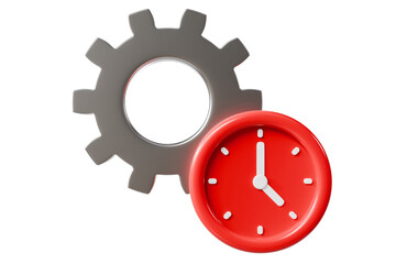 3d gear with clock icon. time management efficiency concept. Minimal cartoon settings schedule alarm clock for app icon dashboard banner. isolated on white background. 3d render.