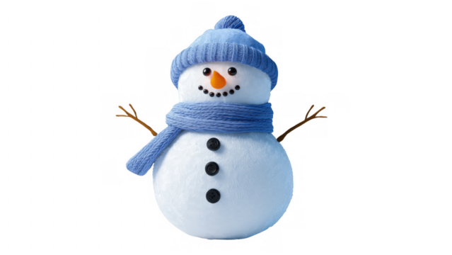 A joyful snowman in a snowy landscape, created AI, PNG