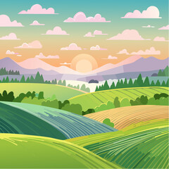 Obraz premium panorama of a beautiful, ecological farmland at sunrise