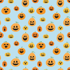 Cute Halloween background with hand drawn pumpkins. Seamless pattern. Vector illustration