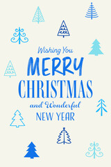 Hand drawn Christmas tree. Greeting card with decorations. Vector illustration