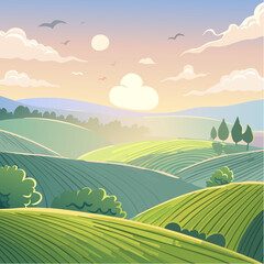 Obraz premium panorama of a beautiful, ecological farmland at sunrise