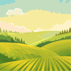 Obraz premium panorama of a beautiful, ecological farmland at sunrise