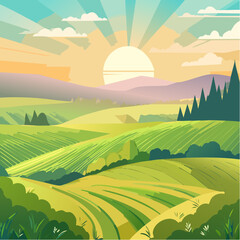 Obraz premium panorama of a beautiful, ecological farmland at sunrise