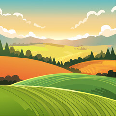 Obraz premium panorama of a beautiful, ecological farmland at sunrise