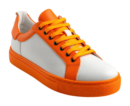 Stylish orange and white sneakers urban product isolated on transparent background - Powered by Adobe