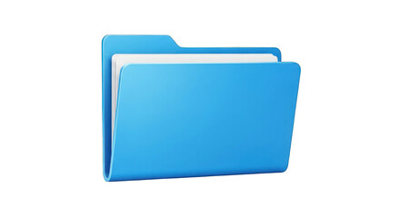 Blue Folder Icon with Papers Inside on White Background.