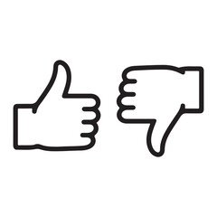 Icon of a thumbs up and thumbs down symbol representing approval and disapproval for user feedback and rating systems
