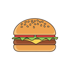 Classic cheeseburger with sesame seed bun and fresh toppings vector