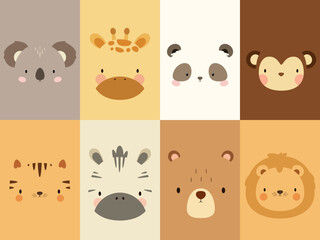 A set of cute animal faces. A simple illustration. Vector.