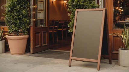 Wooden menu board outside restaurant A-frame sign restaurant exterior