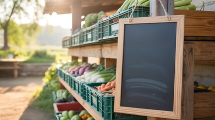 Blank chalkboard sign at outdoor produce stand menu