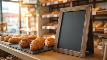Rustic wooden menu board with baked goods chalkboard