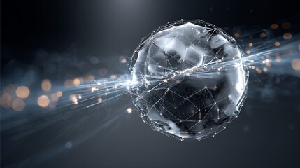 A modern digital sphere with interconnected lines and glowing dots, representing advanced technology and connectivity.