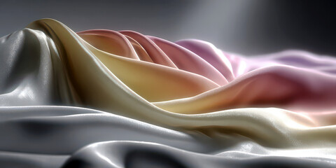 Abstract Flowing Silk Fabric Texture Background Soft Yellow Pink and White Waves